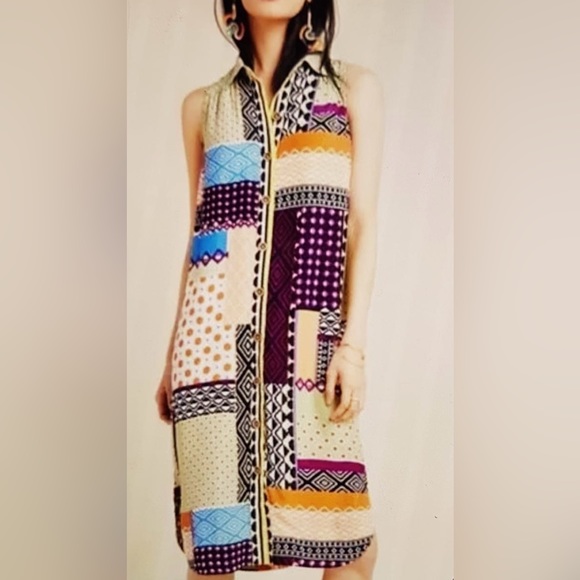 Anthropologie Everyway Shirt Dress Sleeveless Patchwork Collared Button - Picture 1 of 15